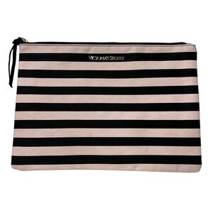Victoria's‎ Secret Pouch Cosmetic Bag Stripe Travel Accessory Black Pink Canva